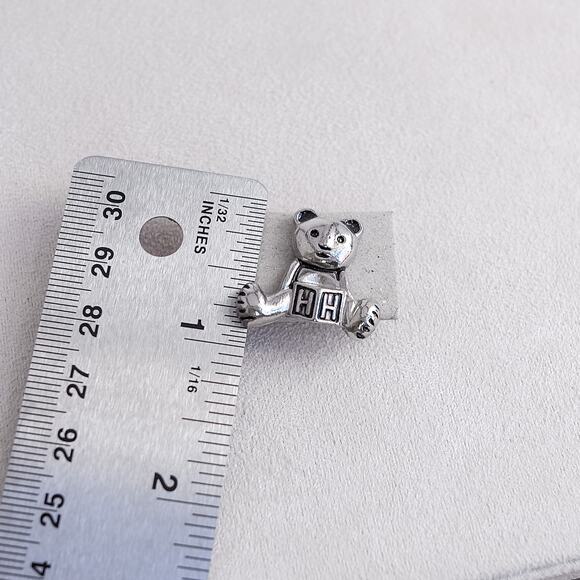 Vintage Teddy with Block Bear Small Pin Letter H Button Silver Tone 1" Cute - Picture 4 of 4
